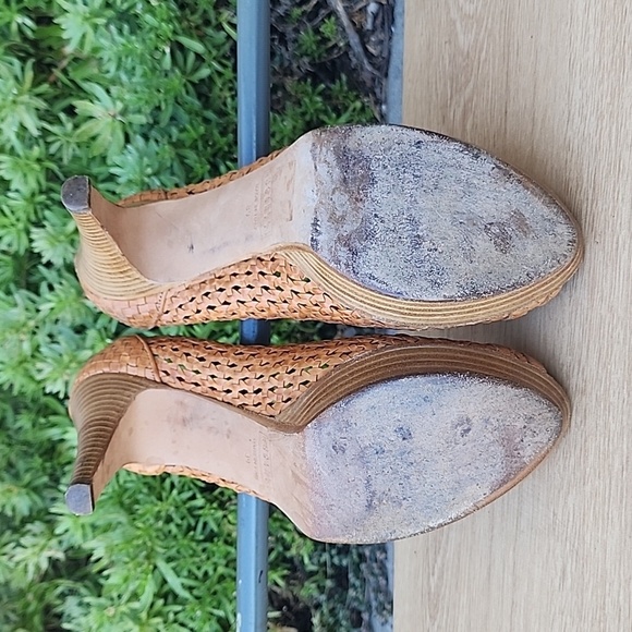 FRATELLI ROSSETTI Woven Platform Heels Peep Toe Tan Leather EU 39 Made in Italy - Picture 8 of 10